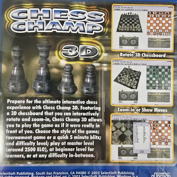 3D CHESS CHAMP PC Game By Gamesoft CD-Rom For Windows 98, XP, 2000, Me - Picture 5 of 6